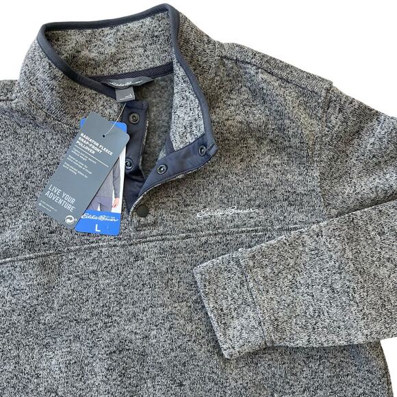 Eddie Bauer Men Radiator Fleece Quarter Snap Pullover Sweater Gray Heather L NWT - Picture 1 of 8